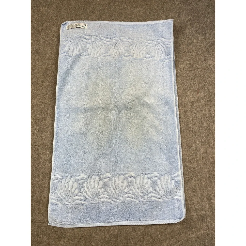 Vintage Light Blue Hand Towels Set of 2 Cotton Shell Border USA Made 27